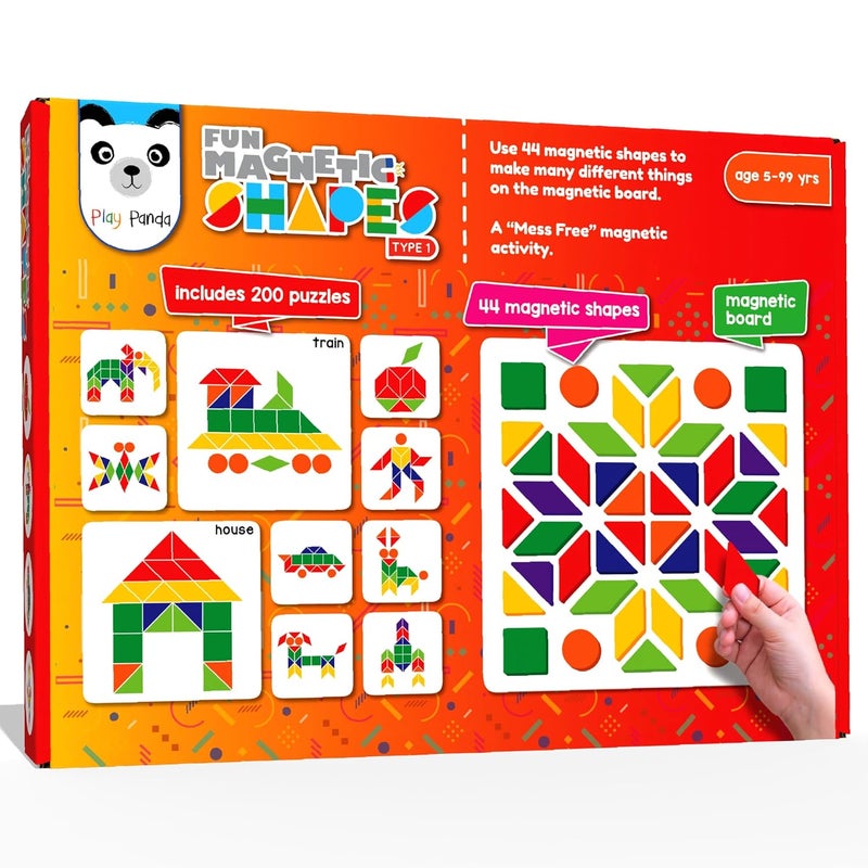 Play Panda Fun Magnetic Shapes Type 1 - 44 Magnetic Shapes with 200 Pattern Book and Magnetic Board - Image 1
